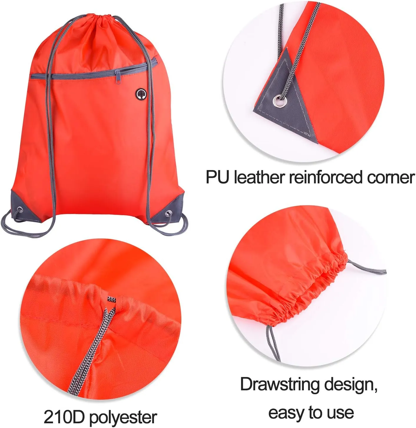 KUUQA 12Pcs Drawstring Backpack Bags Bulk with Zipper Pocket Christmas Gift Bag（Red）