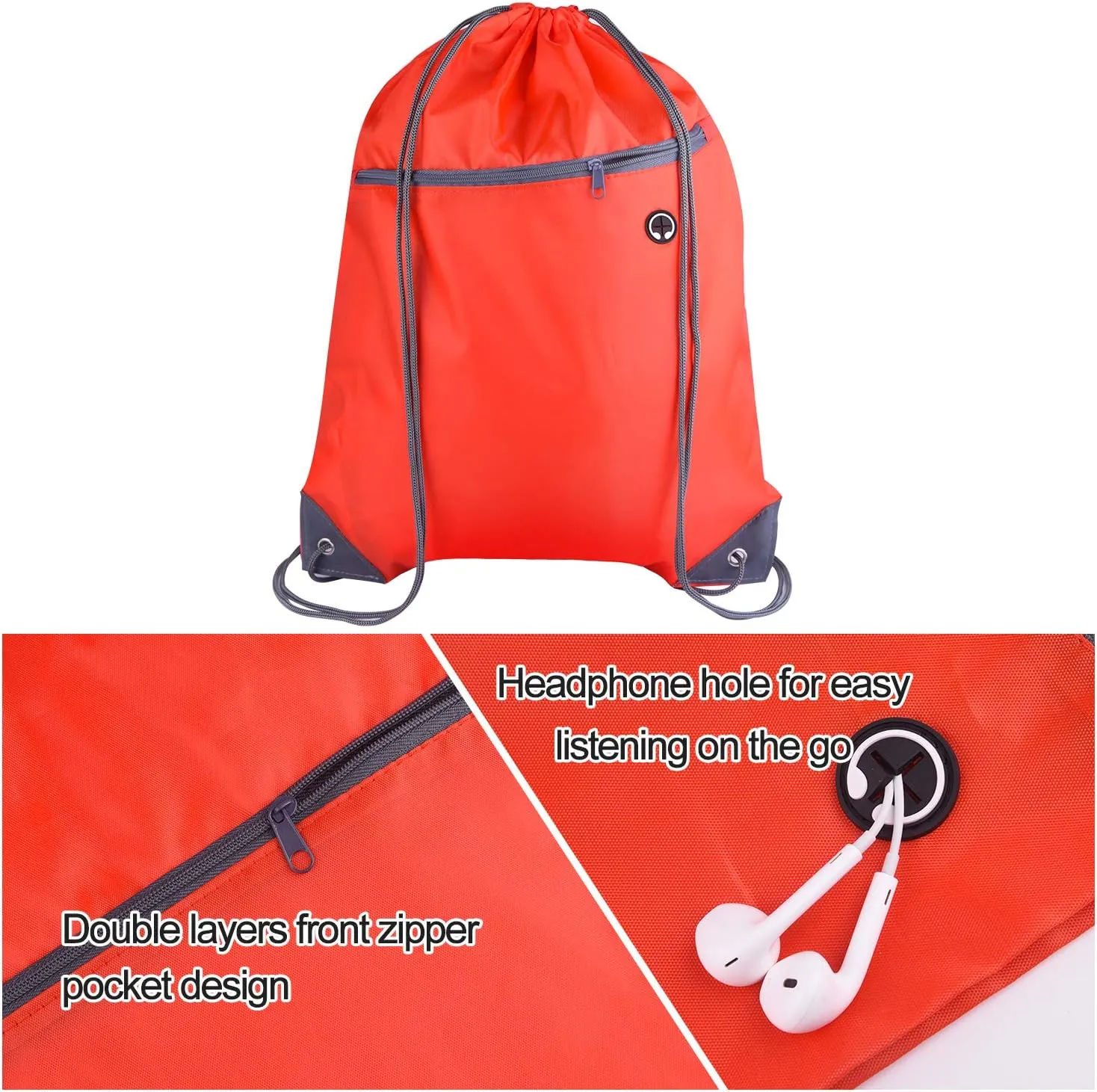 KUUQA 12Pcs Drawstring Backpack Bags Bulk with Zipper Pocket Christmas Gift Bag（Red）