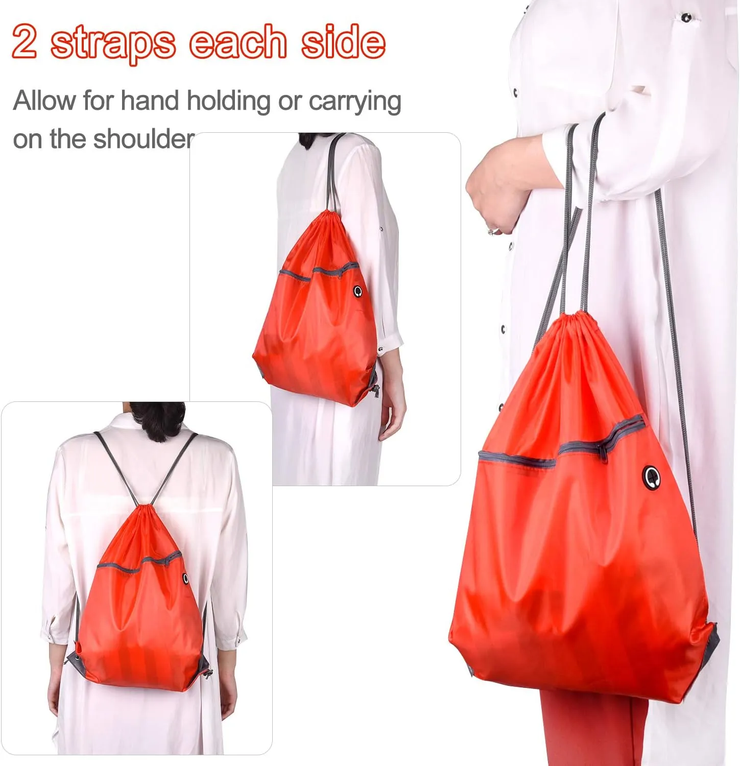 KUUQA 12Pcs Drawstring Backpack Bags Bulk with Zipper Pocket Christmas Gift Bag（Red）