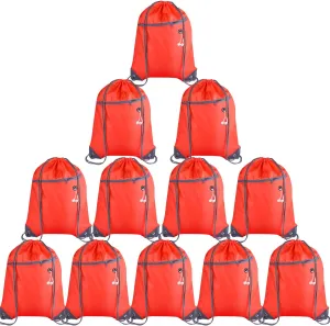 KUUQA 12Pcs Drawstring Backpack Bags Bulk with Zipper Pocket Christmas Gift Bag（Red）