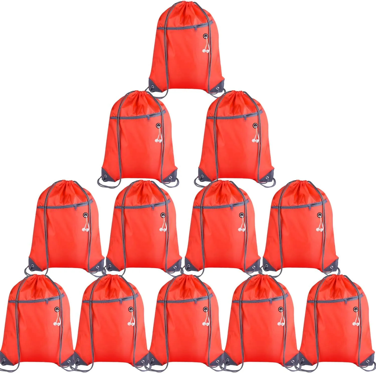 KUUQA 12Pcs Drawstring Backpack Bags Bulk with Zipper Pocket Christmas Gift Bag（Red）