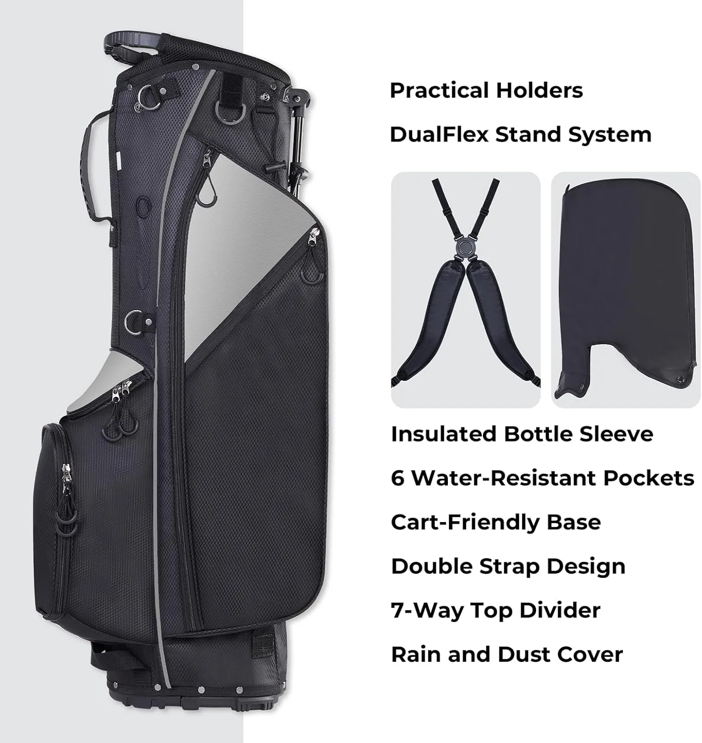 KYTAI Lightweight 7 Way Divider Golf Stand Bag for Men/Women- Dual Straps, Stable Stand, Multiple Pockets, Rain Hood & Towel Ring