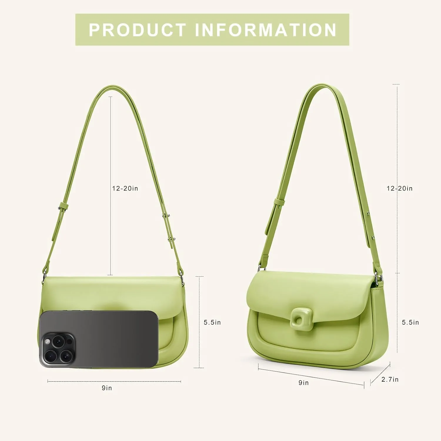 LA FESTIN Cowhide Leather Shoulder Bag for Women - Adjustable Strap Crossbody satchel bags for womenfor with Buckle Closure
