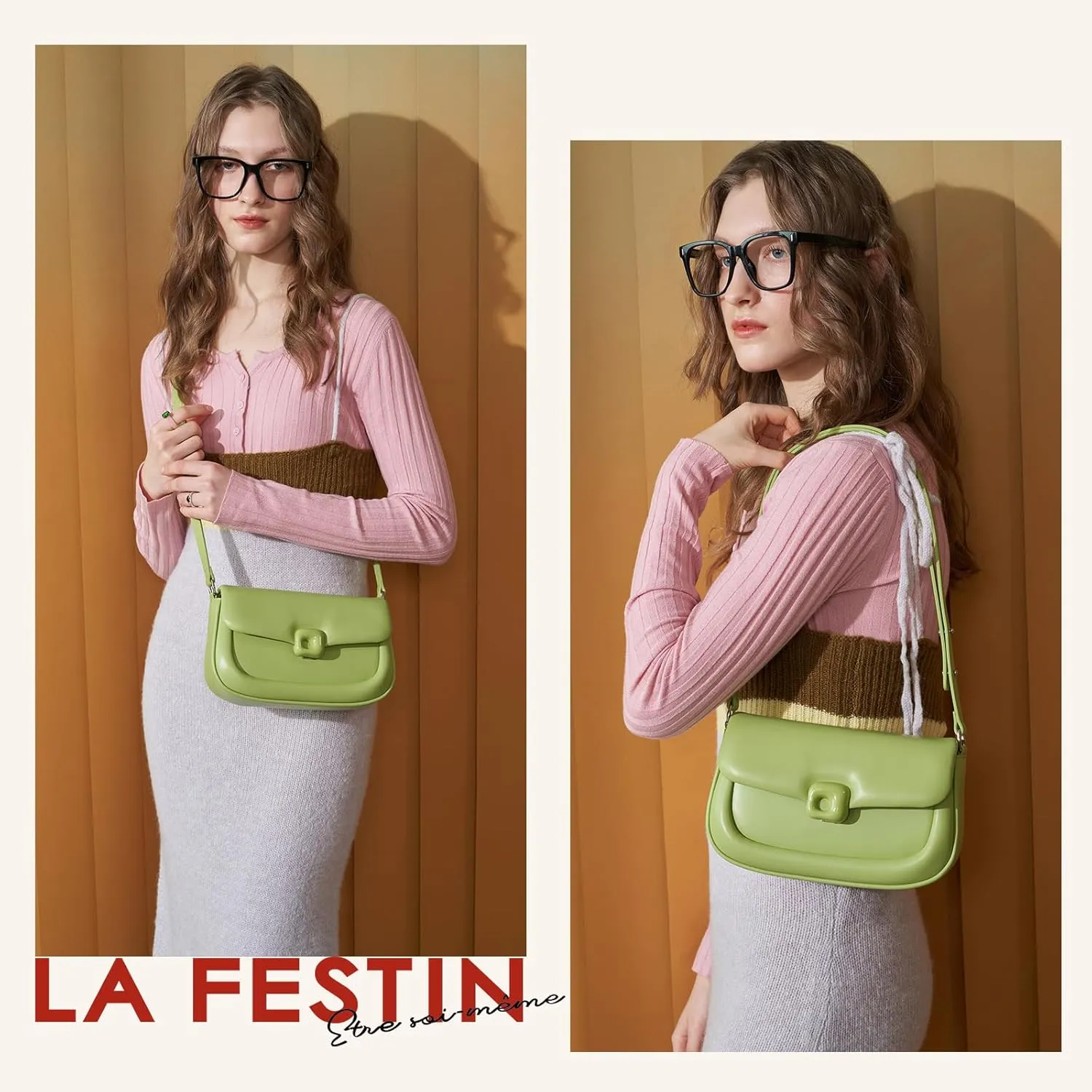 LA FESTIN Cowhide Leather Shoulder Bag for Women - Adjustable Strap Crossbody satchel bags for womenfor with Buckle Closure