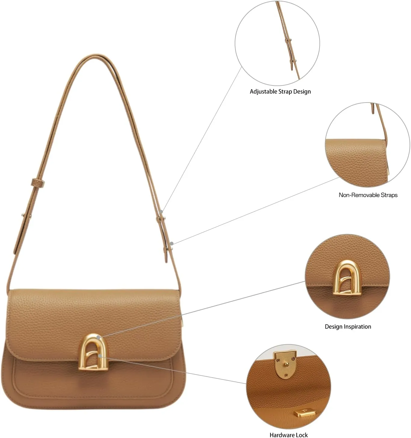 LAFESTIN Genuine Leather Shoulder Bag for Women with Adjustable Strap - Stylish Crossbody Purse Designer Handbags for Women