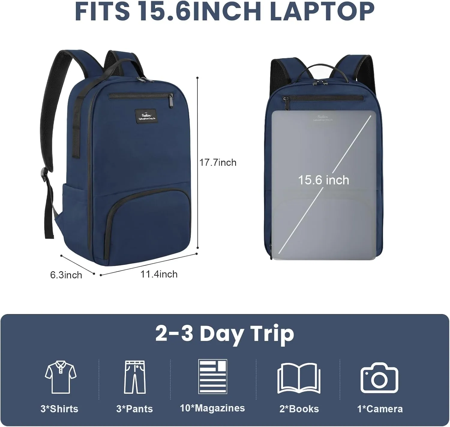 Laptop Backpack for Men, Mens Work Backpack, Bookbag for Men Women, Book Bag for School Teens, Travel Laptop Backpack Fits 15.6 Inch Notebook, Water Resistant Backpack with Luggage Strap (Navy)