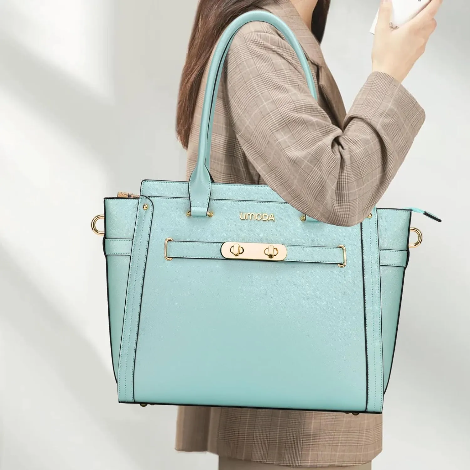 Laptop Bag for Women,15.6 Inch Multi Pocket Padded Bags for Women, Tote Bag, Green
