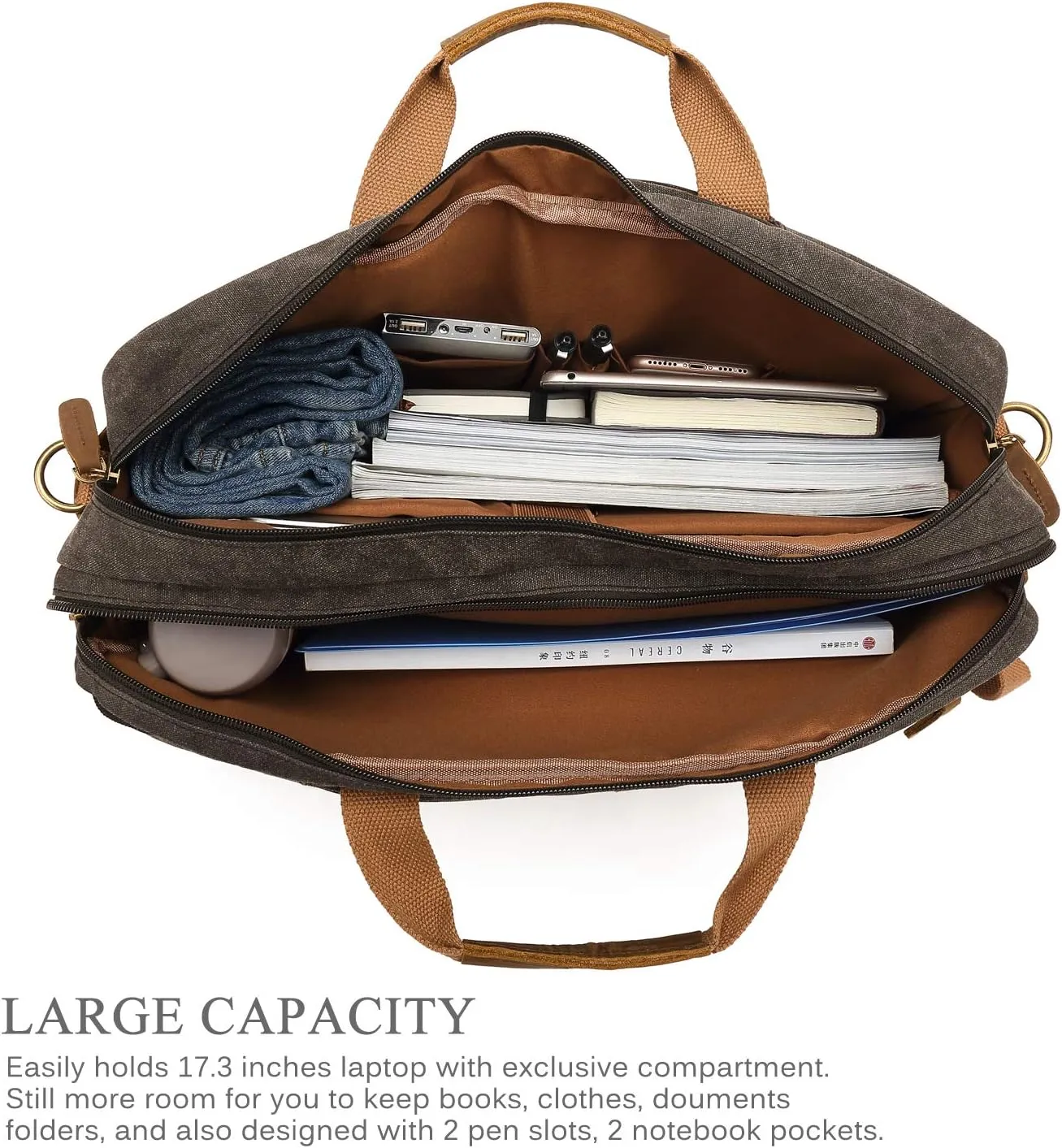 Laptop Messenger Bag Vintage Shoulder Bag Convertible Backpack Retro Briefcase Versatile Travel Bag Fits 17.3 Inch Laptop For Men Business (Waxed Canvas Brown)