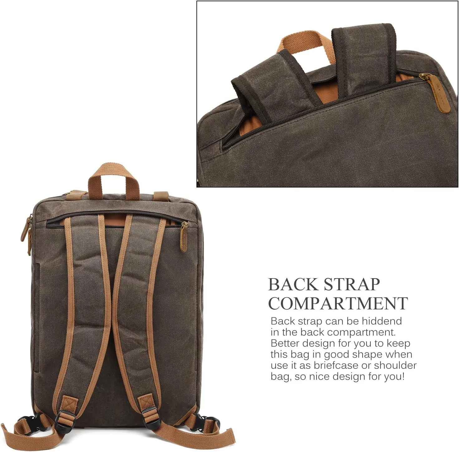 Laptop Messenger Bag Vintage Shoulder Bag Convertible Backpack Retro Briefcase Versatile Travel Bag Fits 17.3 Inch Laptop For Men Business (Waxed Canvas Brown)