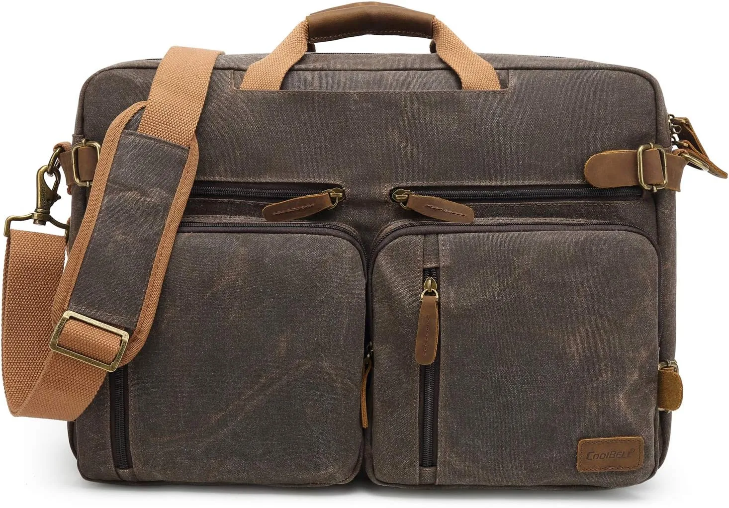 Laptop Messenger Bag Vintage Shoulder Bag Convertible Backpack Retro Briefcase Versatile Travel Bag Fits 17.3 Inch Laptop For Men Business (Waxed Canvas Brown)