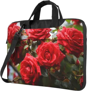 Laptop Sleeve Bag Shockproof Notebook Case Red Roses Bush in The Garden Computer Carrying Case with Shoulder Strap 13 inch