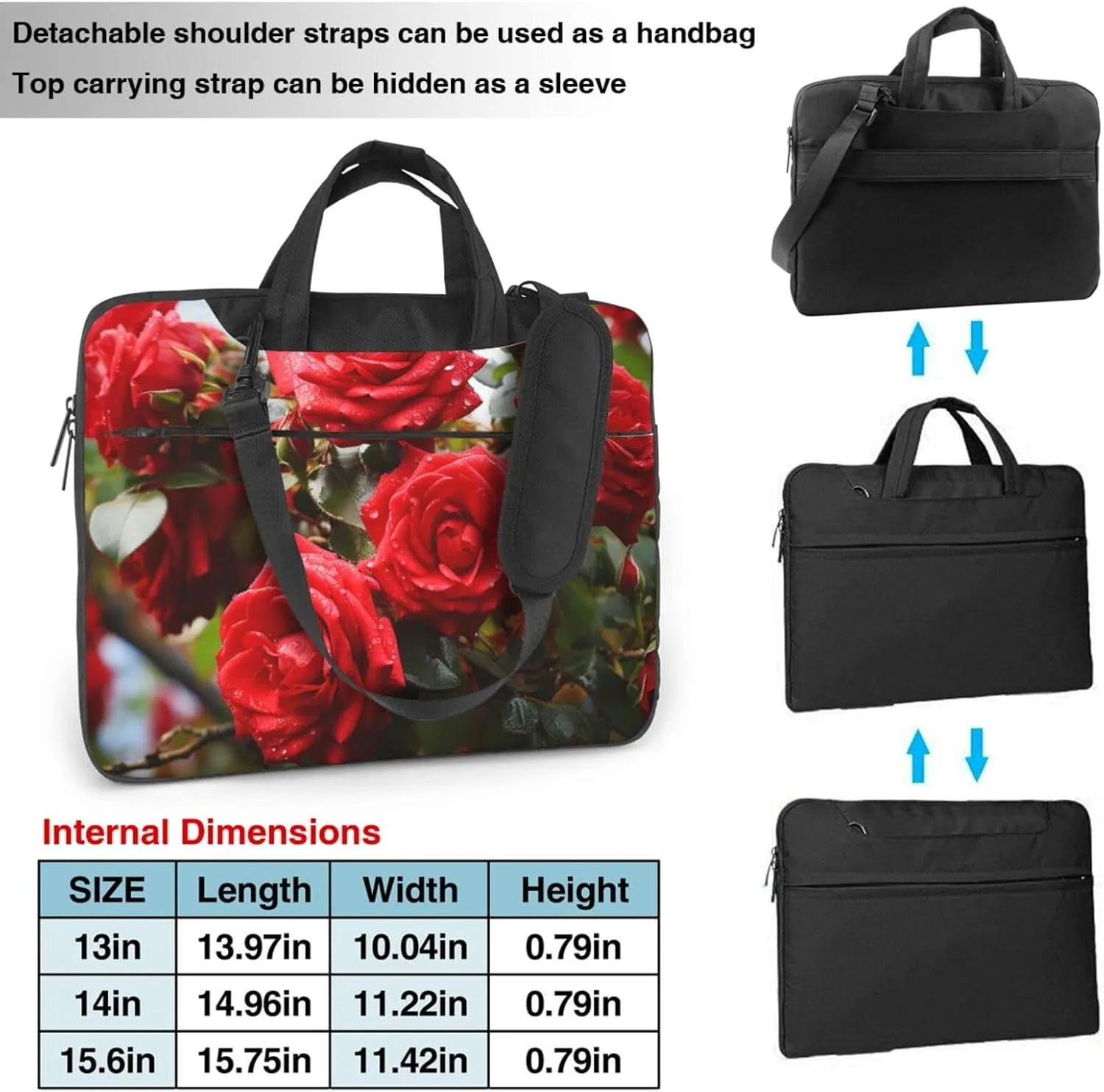 Laptop Sleeve Bag Shockproof Notebook Case Red Roses Bush in The Garden Computer Carrying Case with Shoulder Strap 13 inch