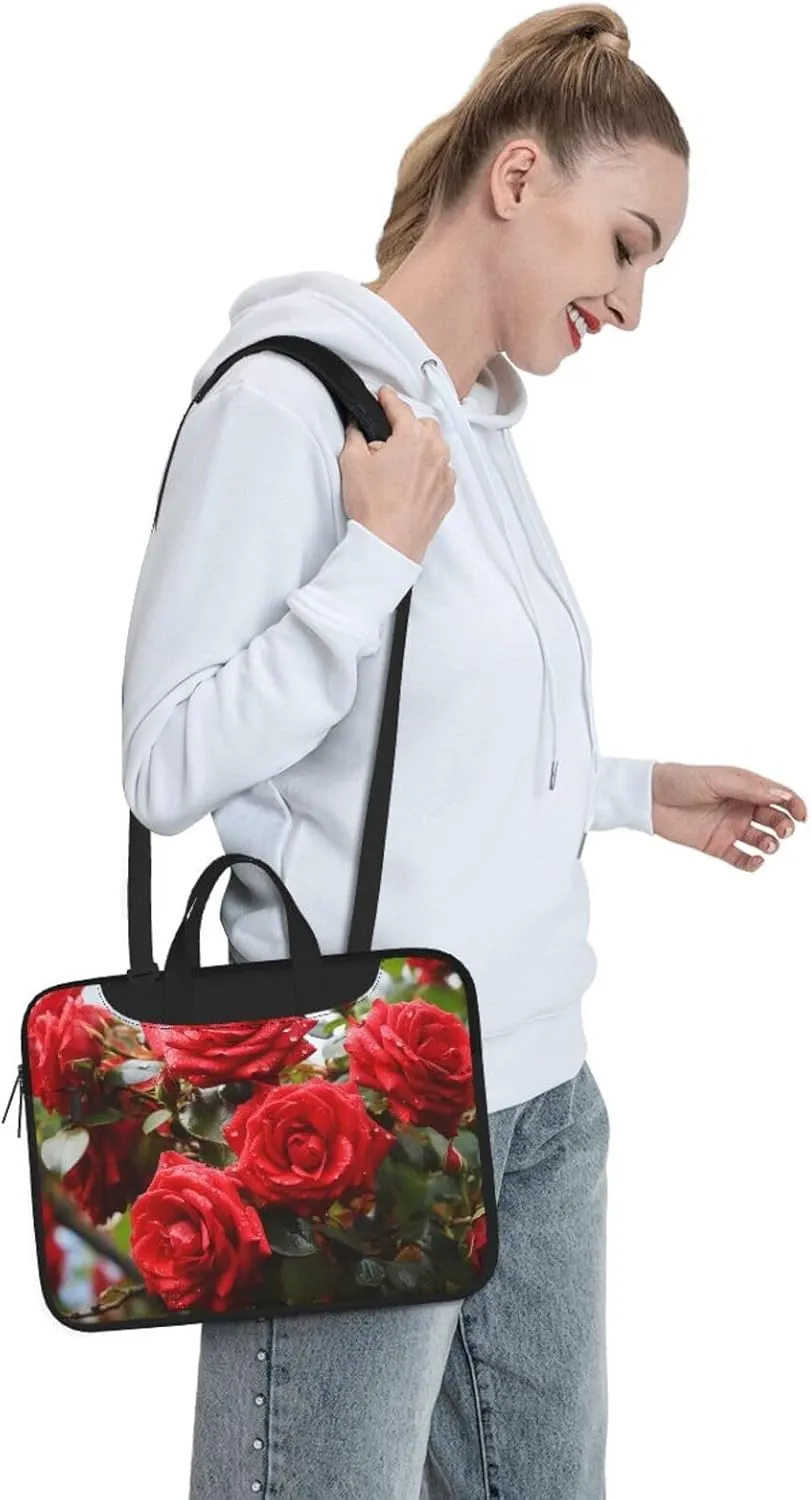 Laptop Sleeve Bag Shockproof Notebook Case Red Roses Bush in The Garden Computer Carrying Case with Shoulder Strap 13 inch