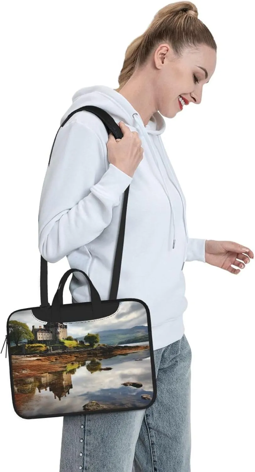 Laptop Sleeve Bag Shockproof Notebook Case Scotland Castle Water Lake Scottish Computer Carrying Case with Shoulder Strap