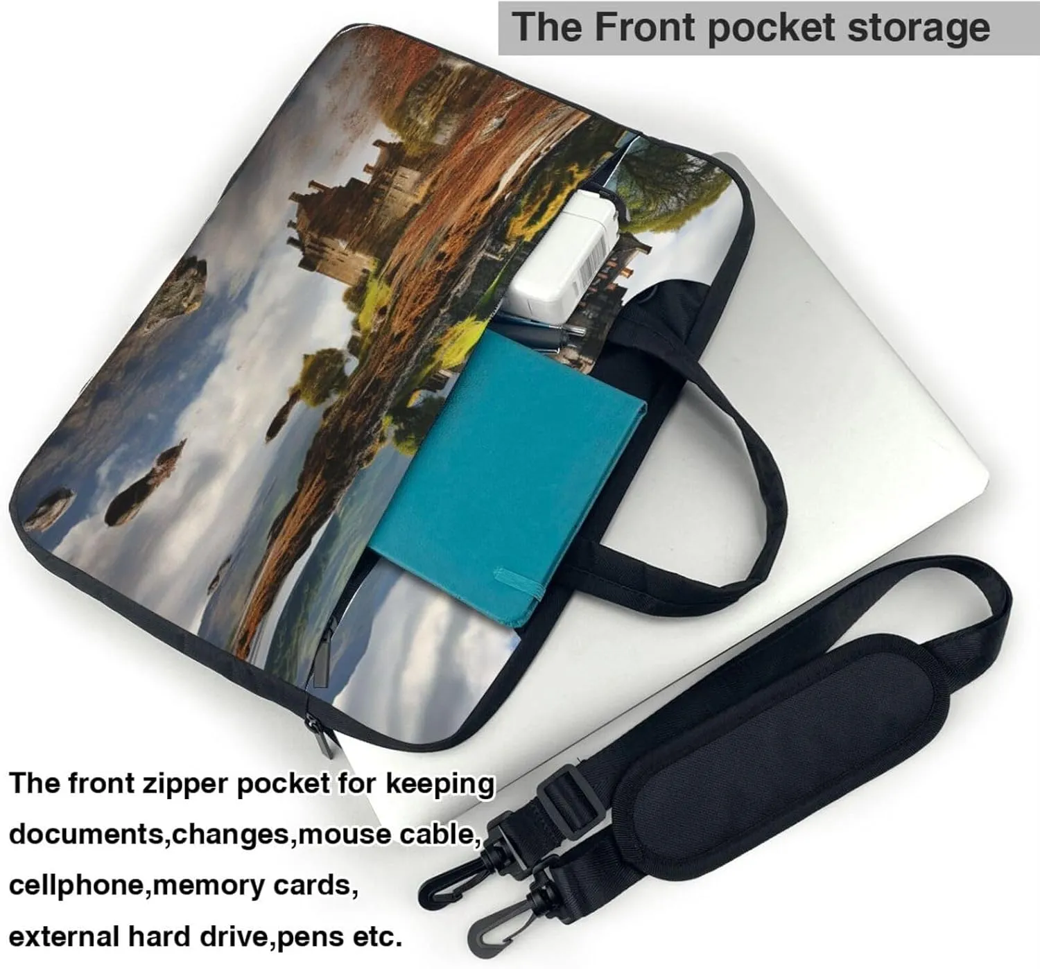 Laptop Sleeve Bag Shockproof Notebook Case Scotland Castle Water Lake Scottish Computer Carrying Case with Shoulder Strap