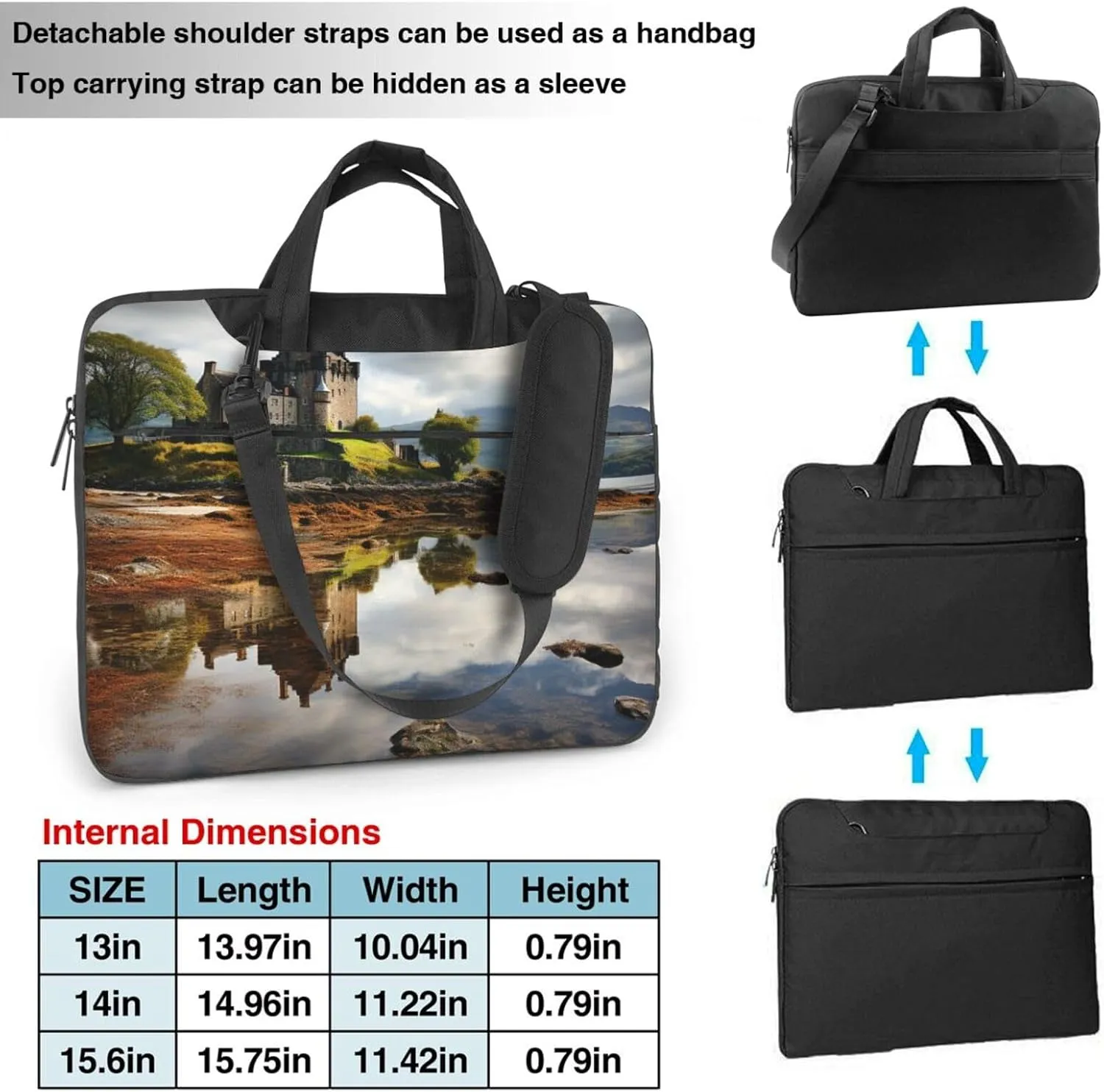 Laptop Sleeve Bag Shockproof Notebook Case Scotland Castle Water Lake Scottish Computer Carrying Case with Shoulder Strap
