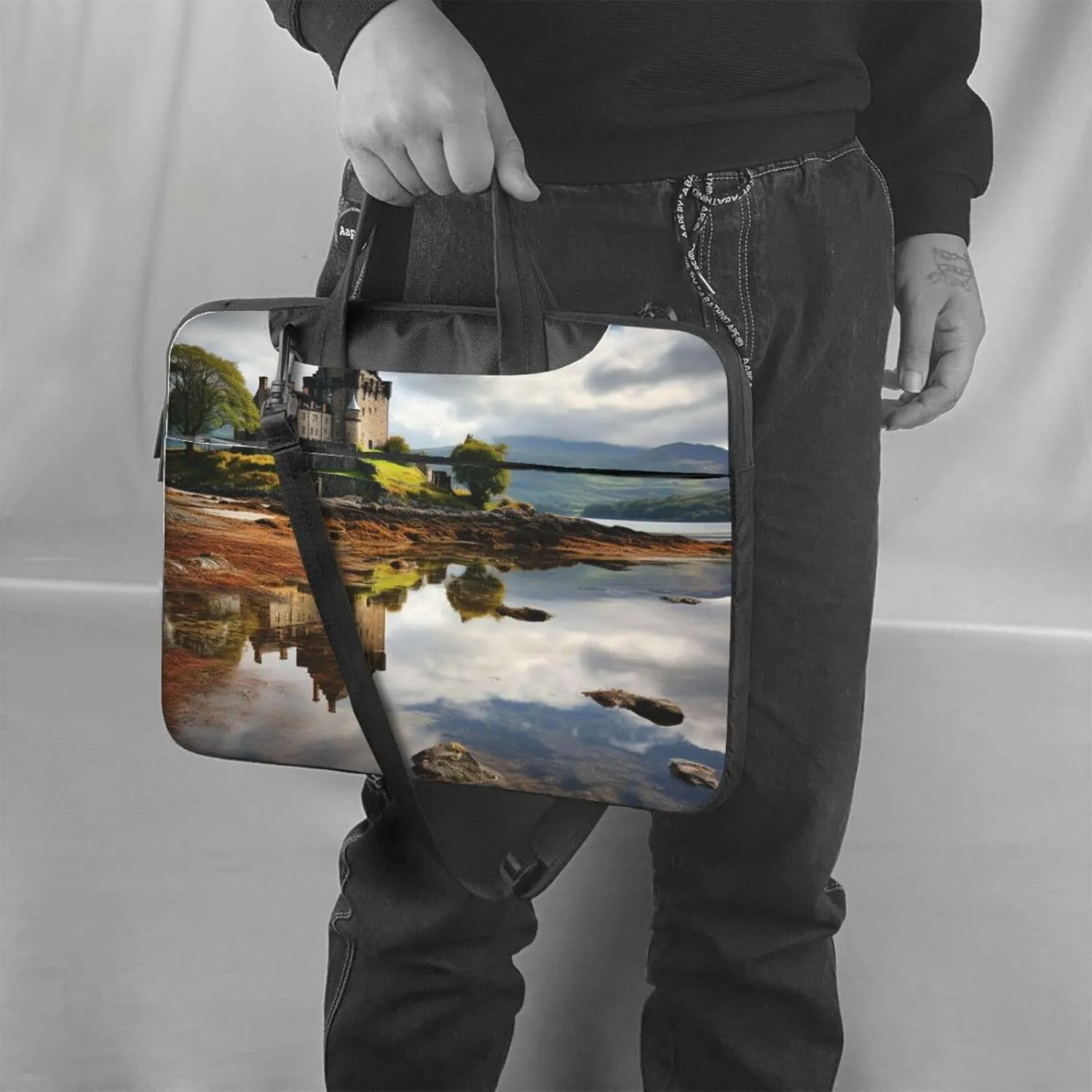 Laptop Sleeve Bag Shockproof Notebook Case Scotland Castle Water Lake Scottish Computer Carrying Case with Shoulder Strap