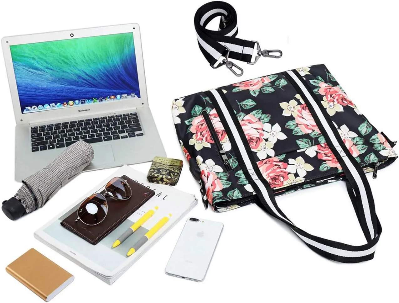 Laptop Tote Bag for Women 17.3" RFID Floral Shoulder Messenger Bags Work Handbag Duffel Travel