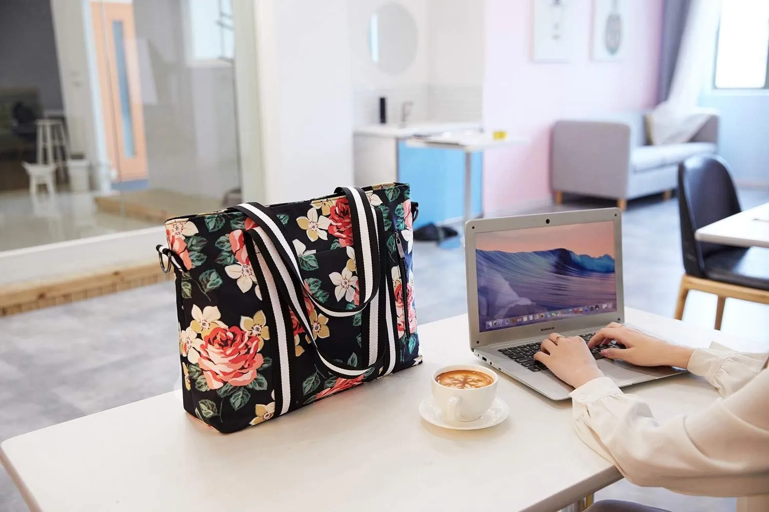 Laptop Tote Bag for Women 17.3" RFID Floral Shoulder Messenger Bags Work Handbag Duffel Travel