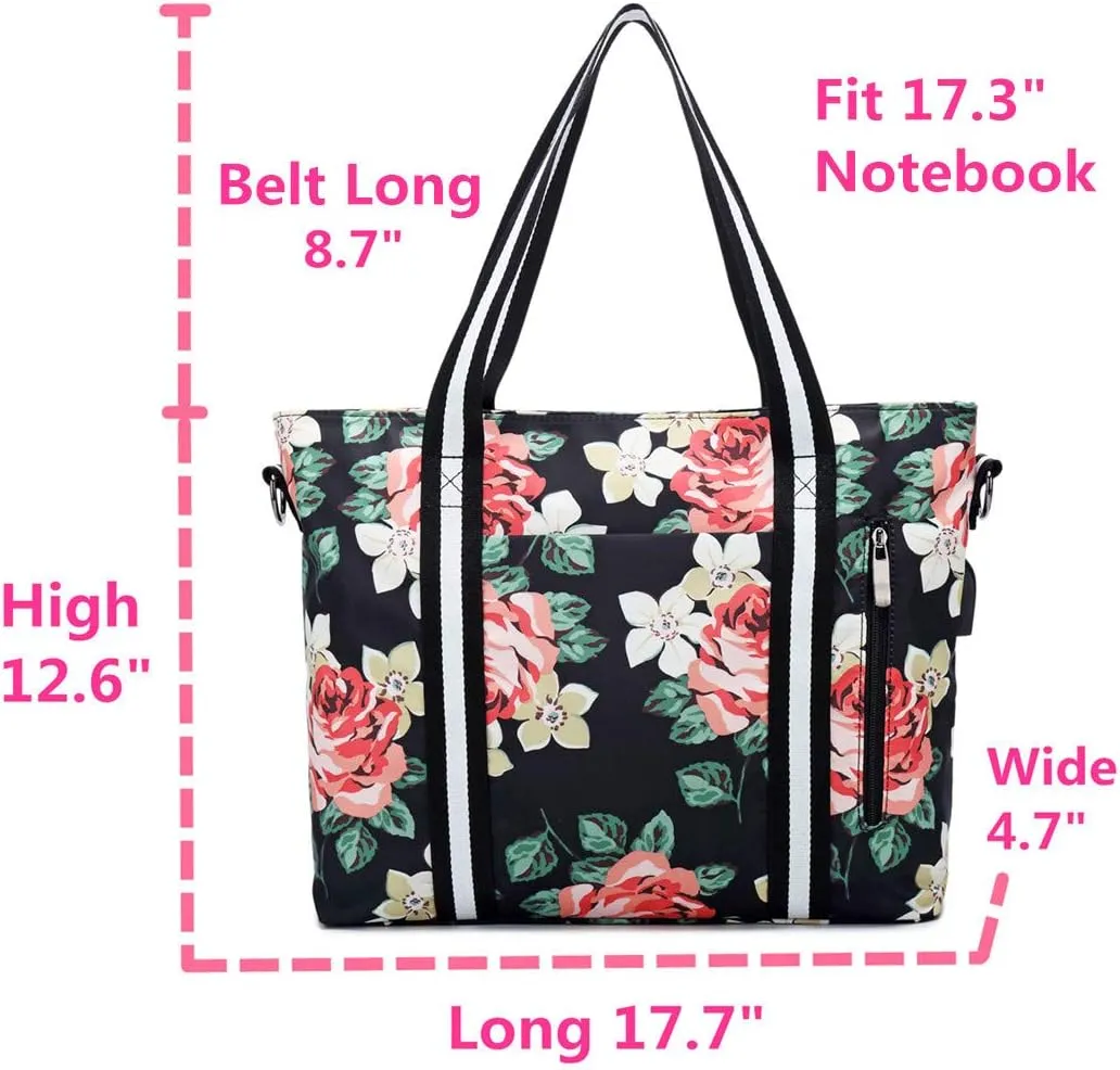 Laptop Tote Bag for Women 17.3" RFID Floral Shoulder Messenger Bags Work Handbag Duffel Travel