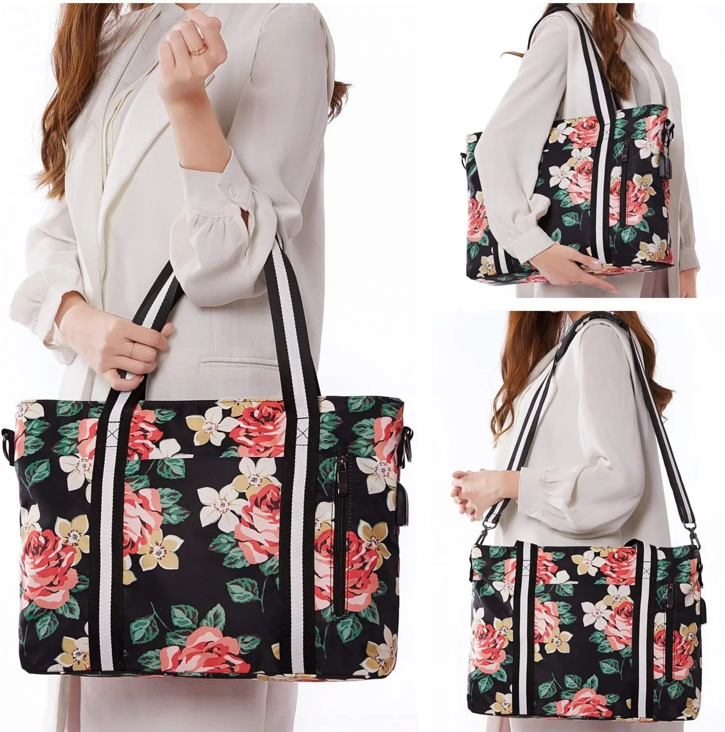 Laptop Tote Bag for Women 17.3" RFID Floral Shoulder Messenger Bags Work Handbag Duffel Travel