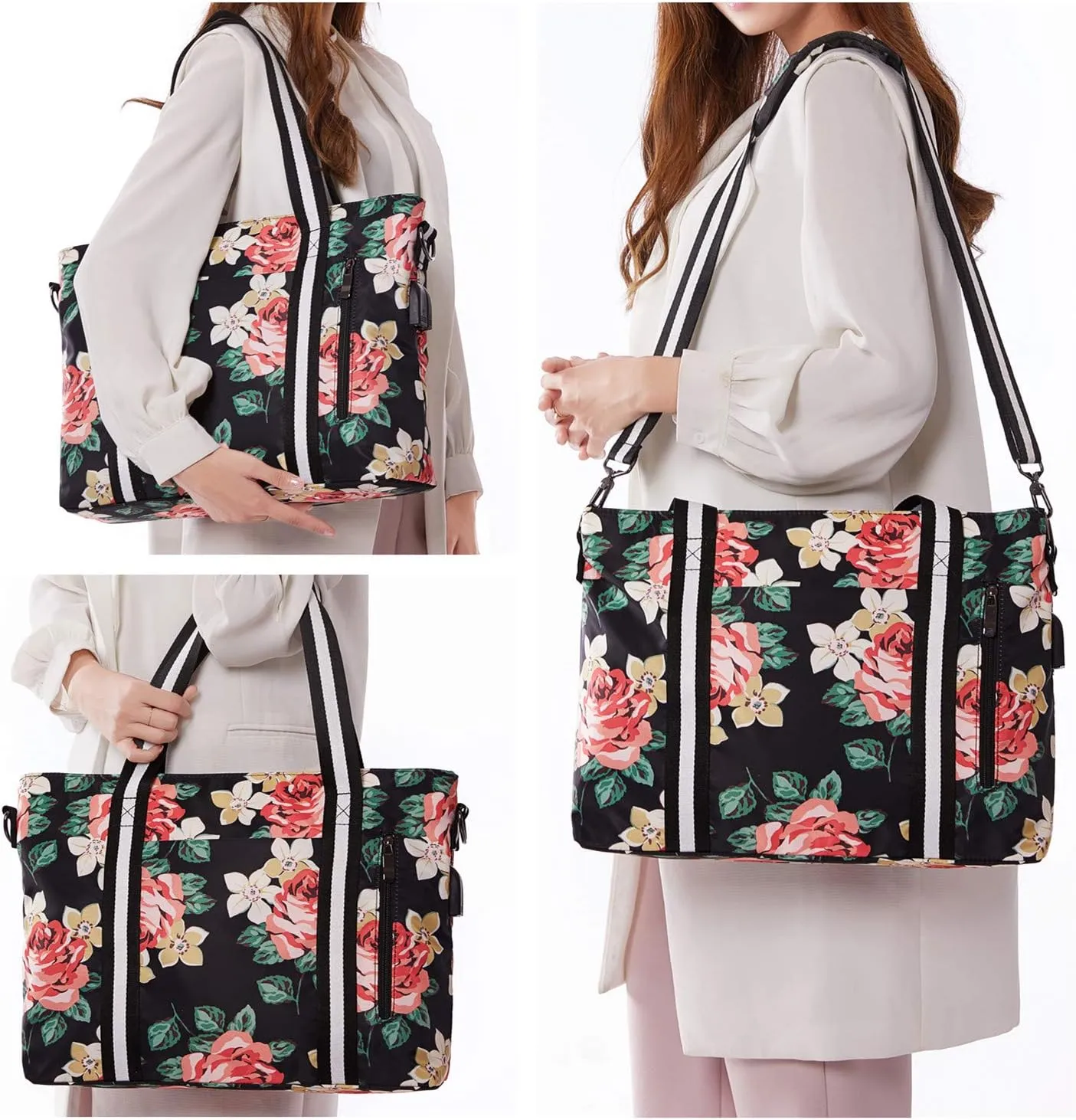 Laptop Tote Bag for Women 17.3" RFID Floral Shoulder Messenger Bags Work Handbag Duffel Travel