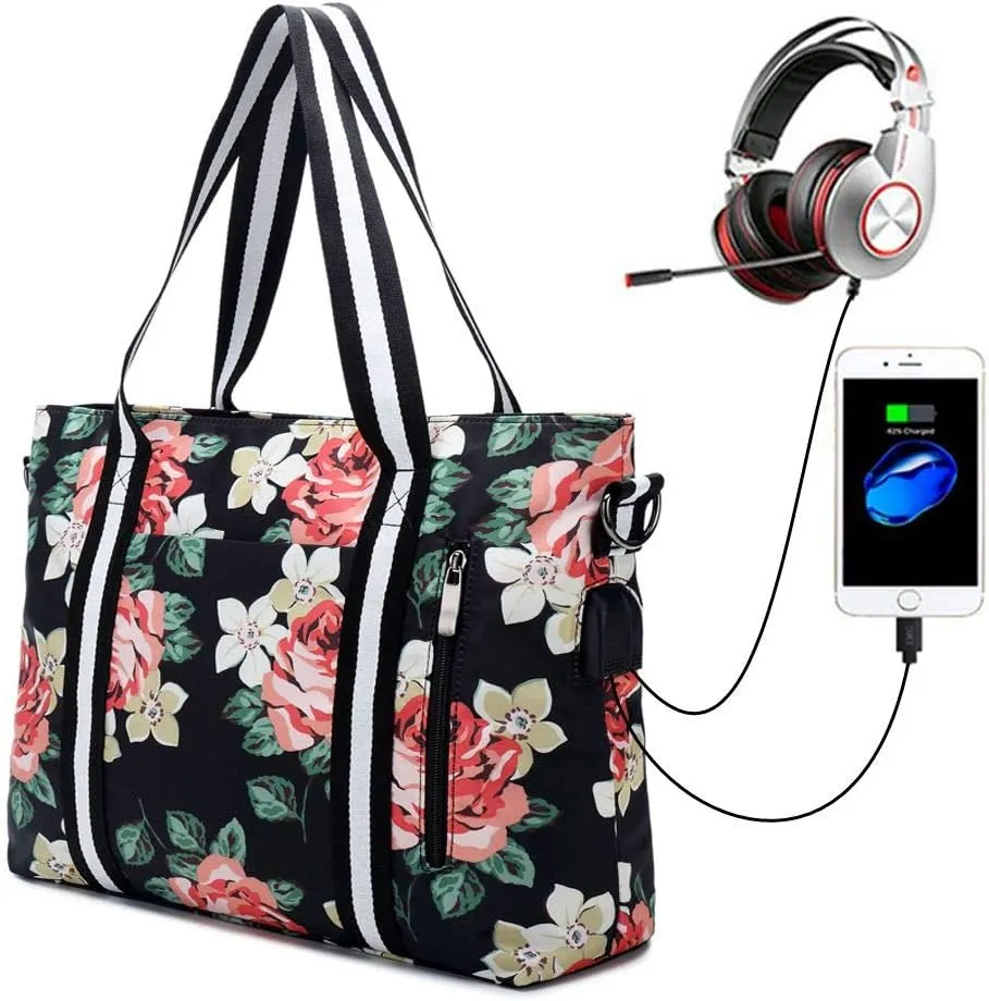 Laptop Tote Bag for Women 17.3" RFID Floral Shoulder Messenger Bags Work Handbag Duffel Travel