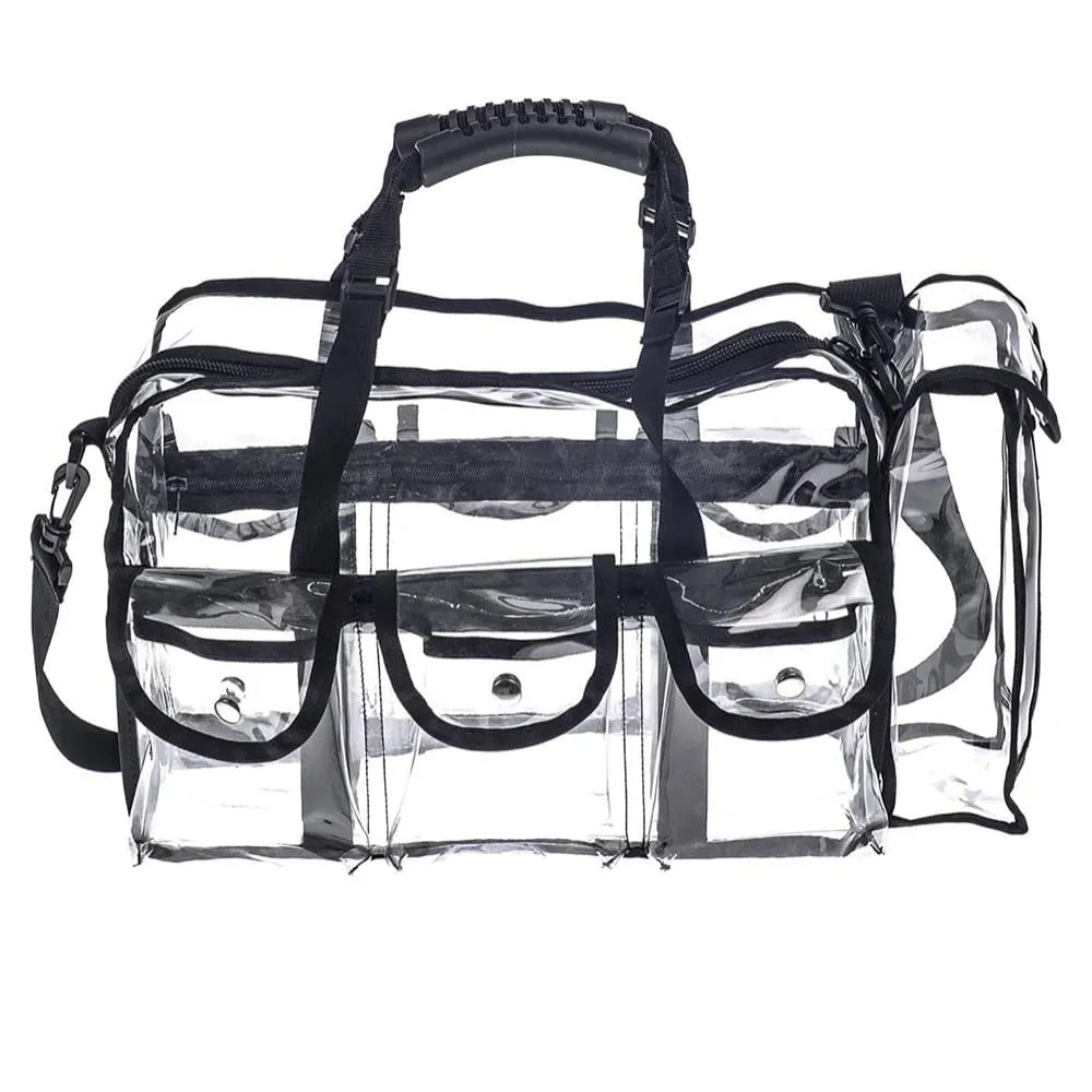 Large Clear Makeup Bag, Transparent PVC Cosmetic Bag with Shoulder Strap and Pockets, Zippered Travel Toiletry Carry Pouch Shoulder Bag