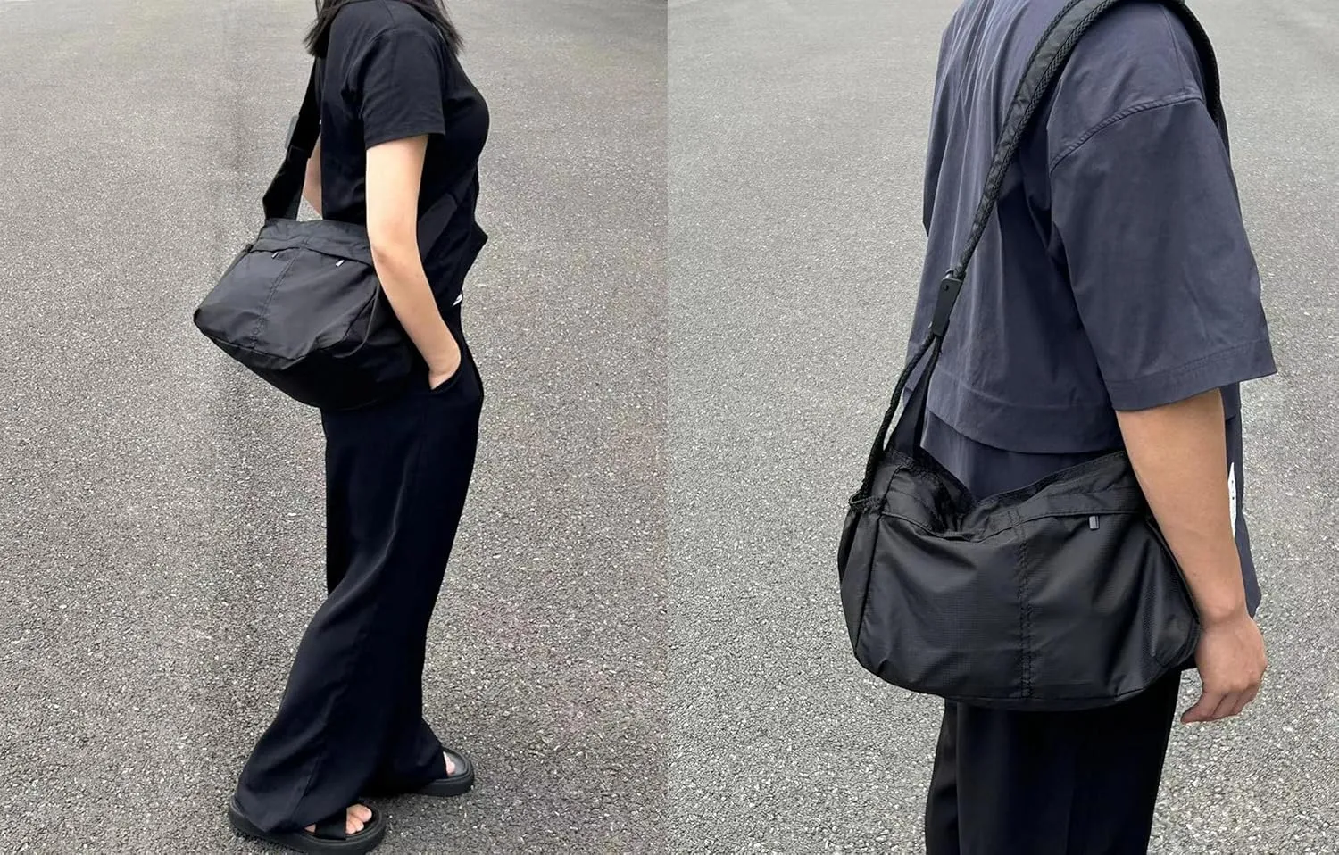 Large Crossbody Bags for Women & Men, Nylon Crescent Bag, Casual Purse Shoulder Bag with Adjustable Strap & Zipper Unisex