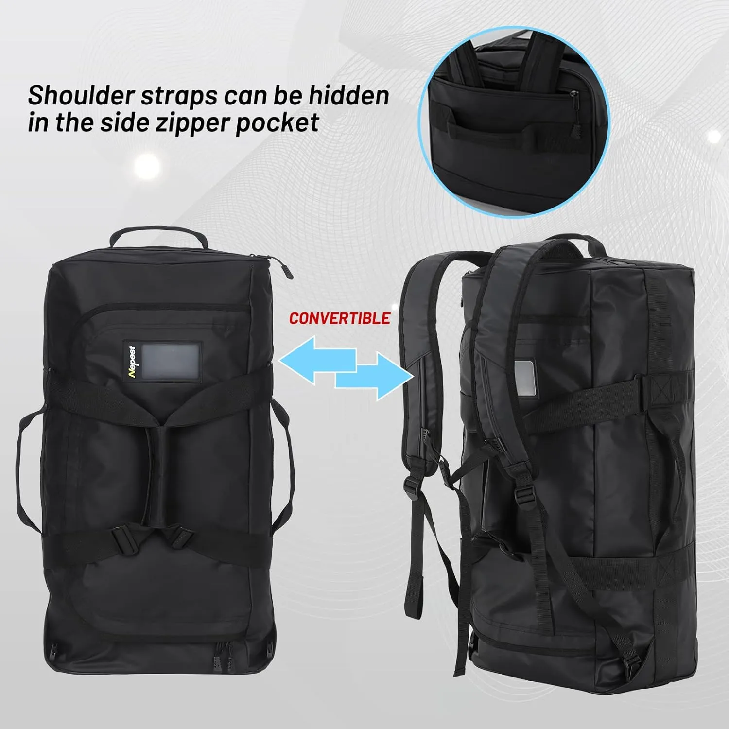 Large Duffel Backpack Bag, 3-Way Water Resistant Gym Duffle Bag with Shoe Compartment for Sports Workout