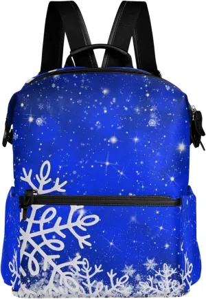 Large Laptop Backpack Travel Daypack - Snowflake on Blue Snowfall Casual Bag Lightweight Shoulder Bags for Women Teens