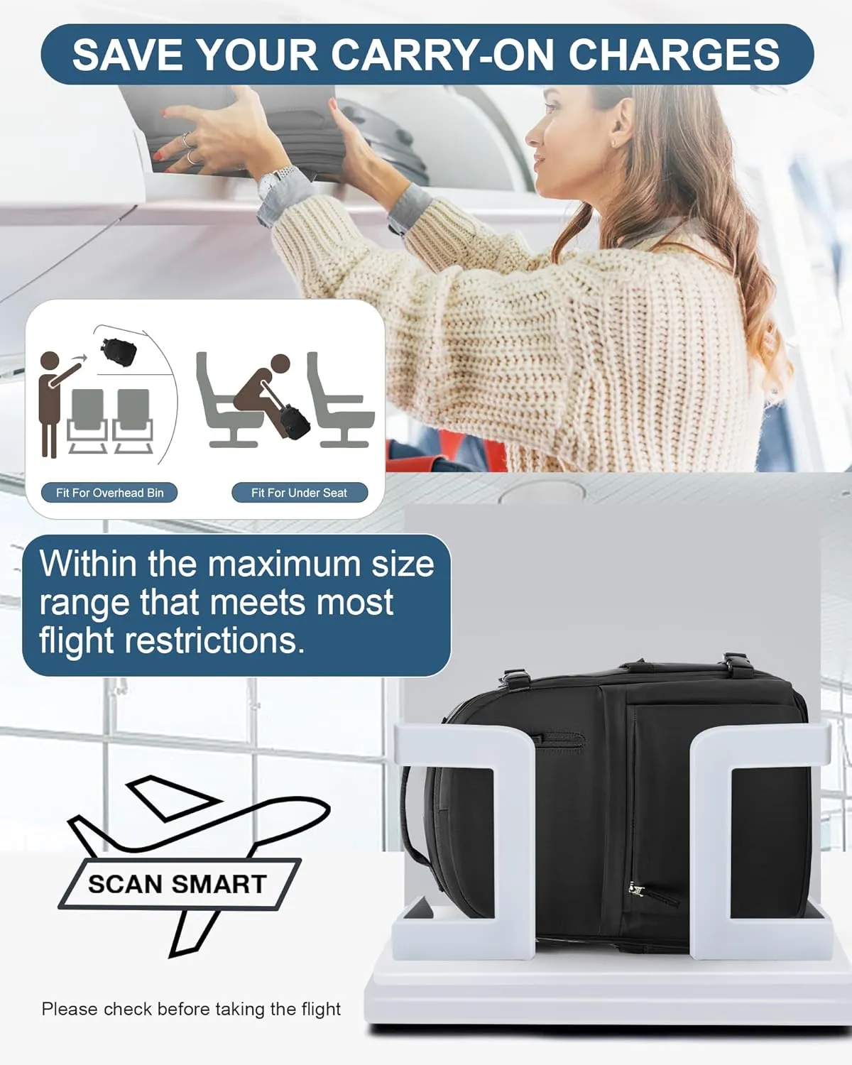 Large Travel Backpack for Women Men Waterproof Luggage Utility Backpack with USB Charging Port & Shoe Pouch Airline Approved Personal Item Travel Bag Mochila de Viaje(Black)