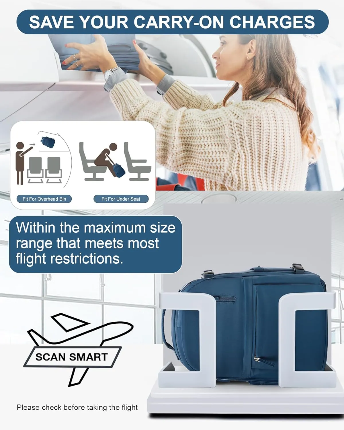 Large Travel Backpack for Women Men Waterproof Luggage Utility Backpack with USB Charging Port & Shoe Pouch Airline Approved Personal Item Travel Bag Mochila de Viaje(Blue)