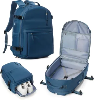 Large Travel Backpack for Women Men Waterproof Luggage Utility Backpack with USB Charging Port & Shoe Pouch Airline Approved Personal Item Travel Bag Mochila de Viaje(Blue)