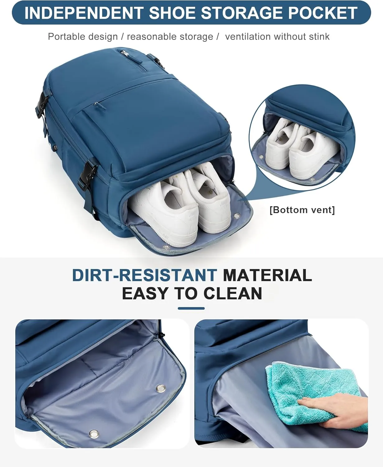 Large Travel Backpack for Women Men Waterproof Luggage Utility Backpack with USB Charging Port & Shoe Pouch Airline Approved Personal Item Travel Bag Mochila de Viaje(Blue)