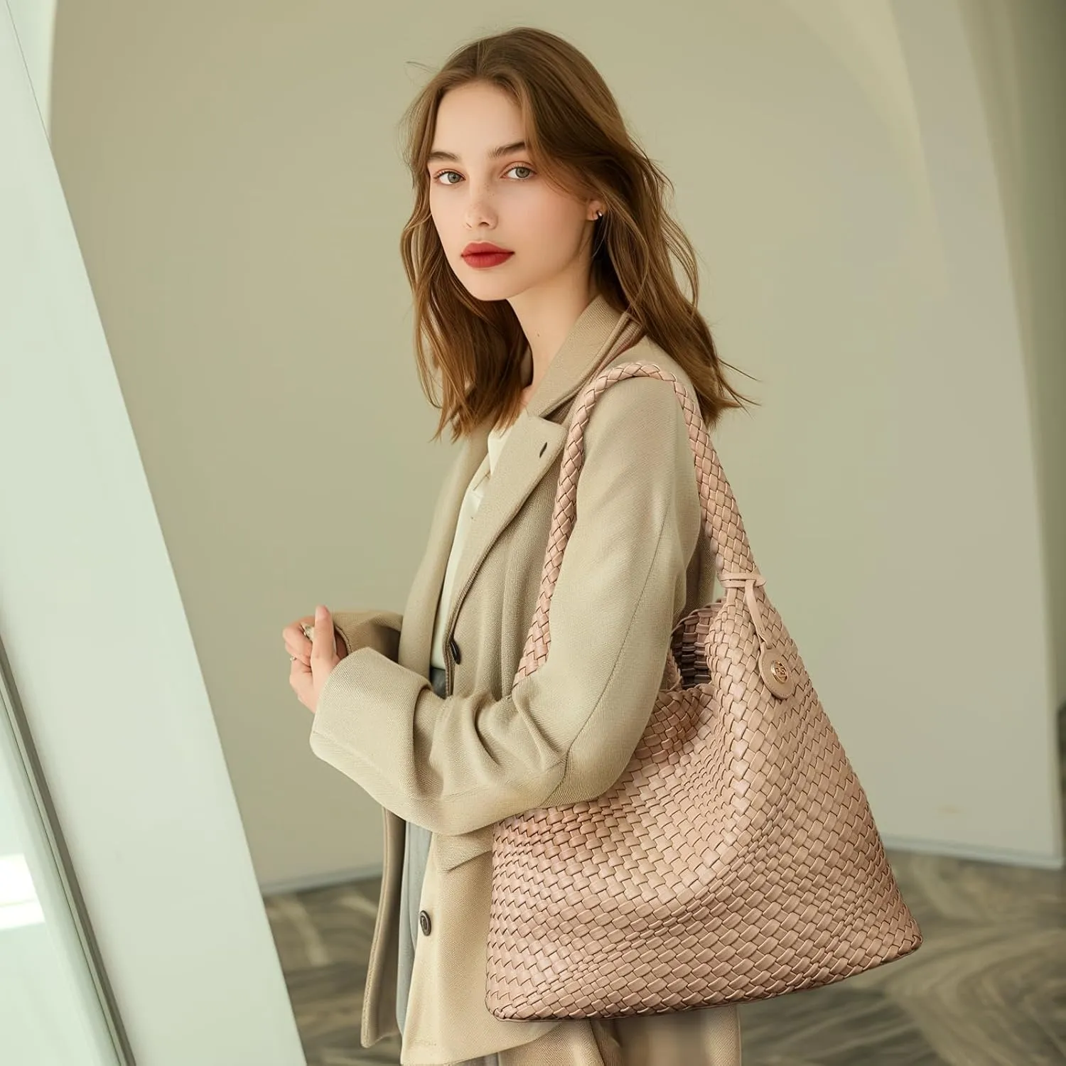 Large Woven Tote Bag for Women Woven Purse Leather Handbags Braided Purse Weave Purse with Top Handle