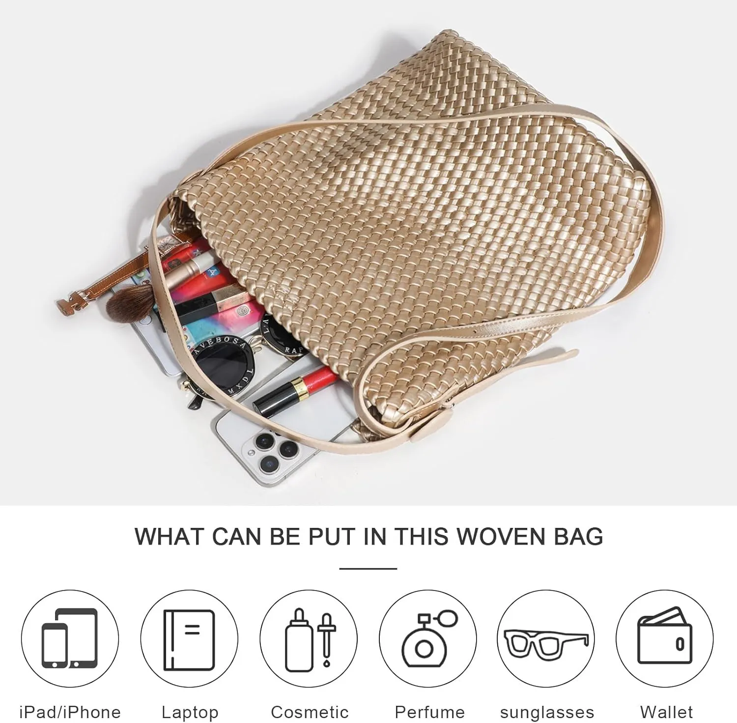 Large Woven Tote Bag Vegan Leather Shoulder Bag for Women Fashion Travel Shopper Bag Top Handle Handbag and Purse