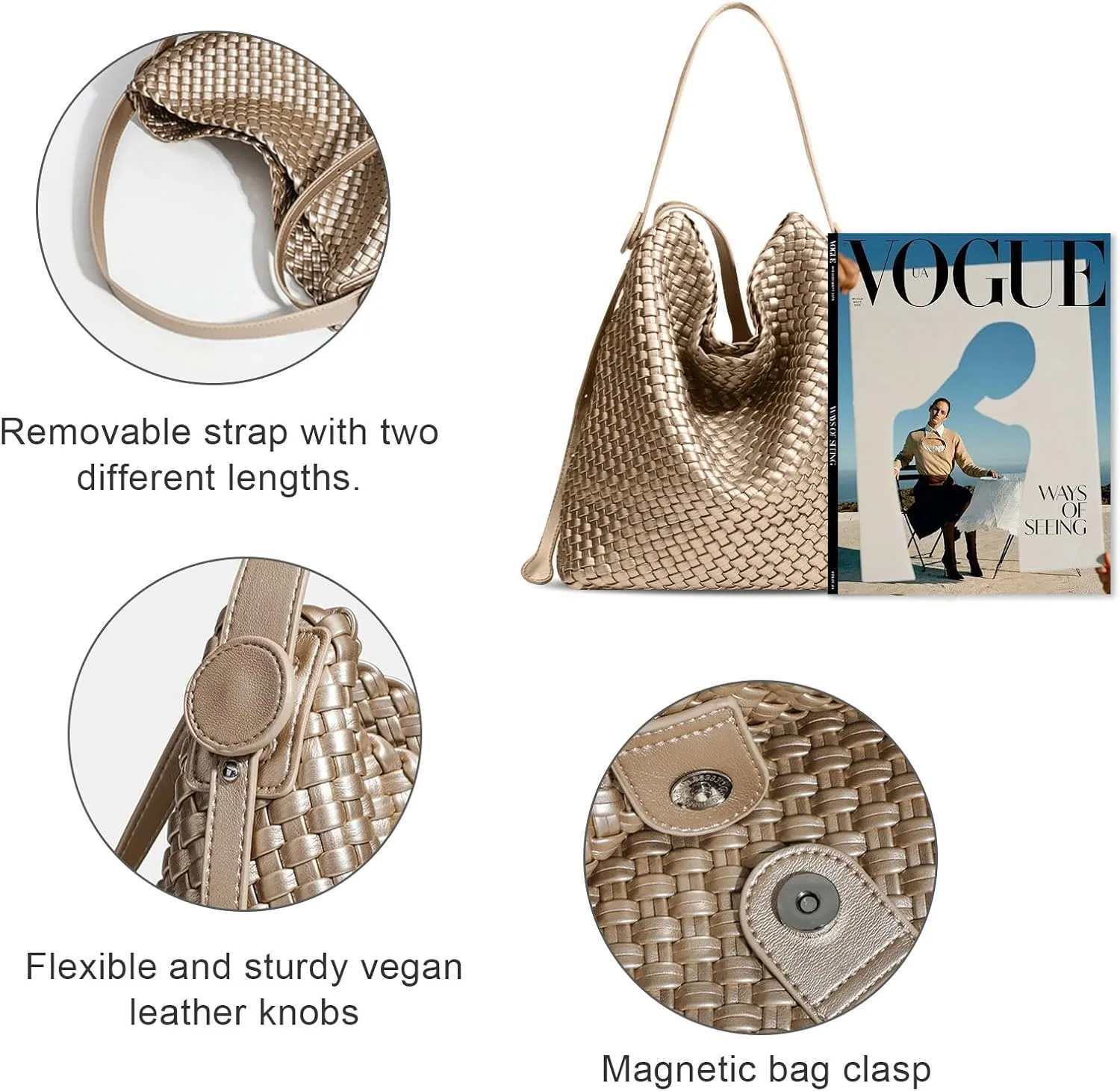 Large Woven Tote Bag Vegan Leather Shoulder Bag for Women Fashion Travel Shopper Bag Top Handle Handbag and Purse