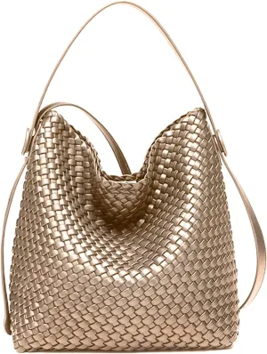 Large Woven Tote Bag Vegan Leather Shoulder Bag for Women Fashion Travel Shopper Bag Top Handle Handbag and Purse
