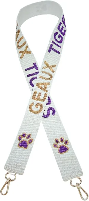 Lashicorn Beaded Purse Strap Purple & Yellow College Game Day Clear Handbag Replacement Strap Louisiana Stadium Football University 49 x1.75” State University Gold Hardware Clips