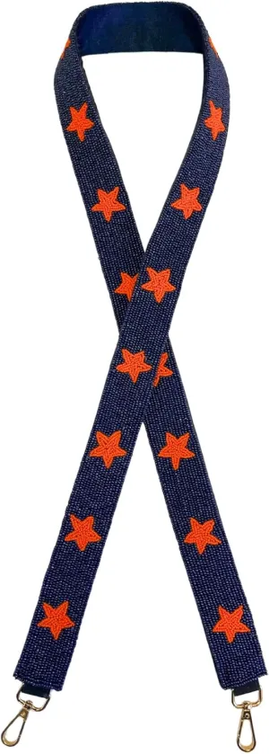 Lashicorn Navy Blue with Orange Stars Beaded Purse Strap 49” Football Game Day Clear Bag Auburn Sports Fans Florida Broncos