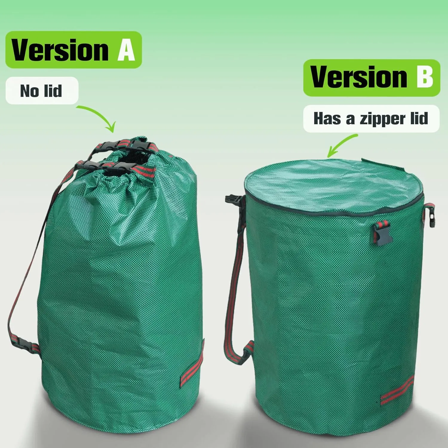 Leaf Collector Bag with Lid, Shoulder Strap, and Drawstring – Reusable Yard Garden Bag for Leaves and Lawn Trash, Perfect for Leaf Removal, Yard Clean-Up (With lid, 32 Gallon)