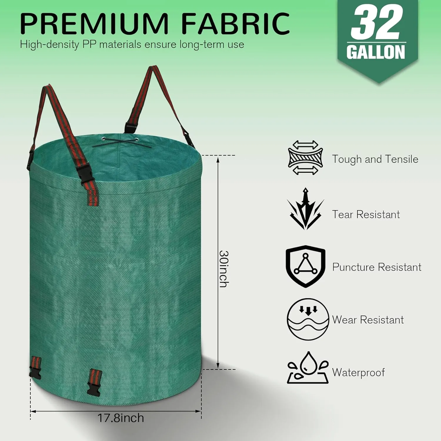 Leaf Collector Bag with Lid, Shoulder Strap, and Drawstring – Reusable Yard Garden Bag for Leaves and Lawn Trash, Perfect for Leaf Removal, Yard Clean-Up (With lid, 32 Gallon)
