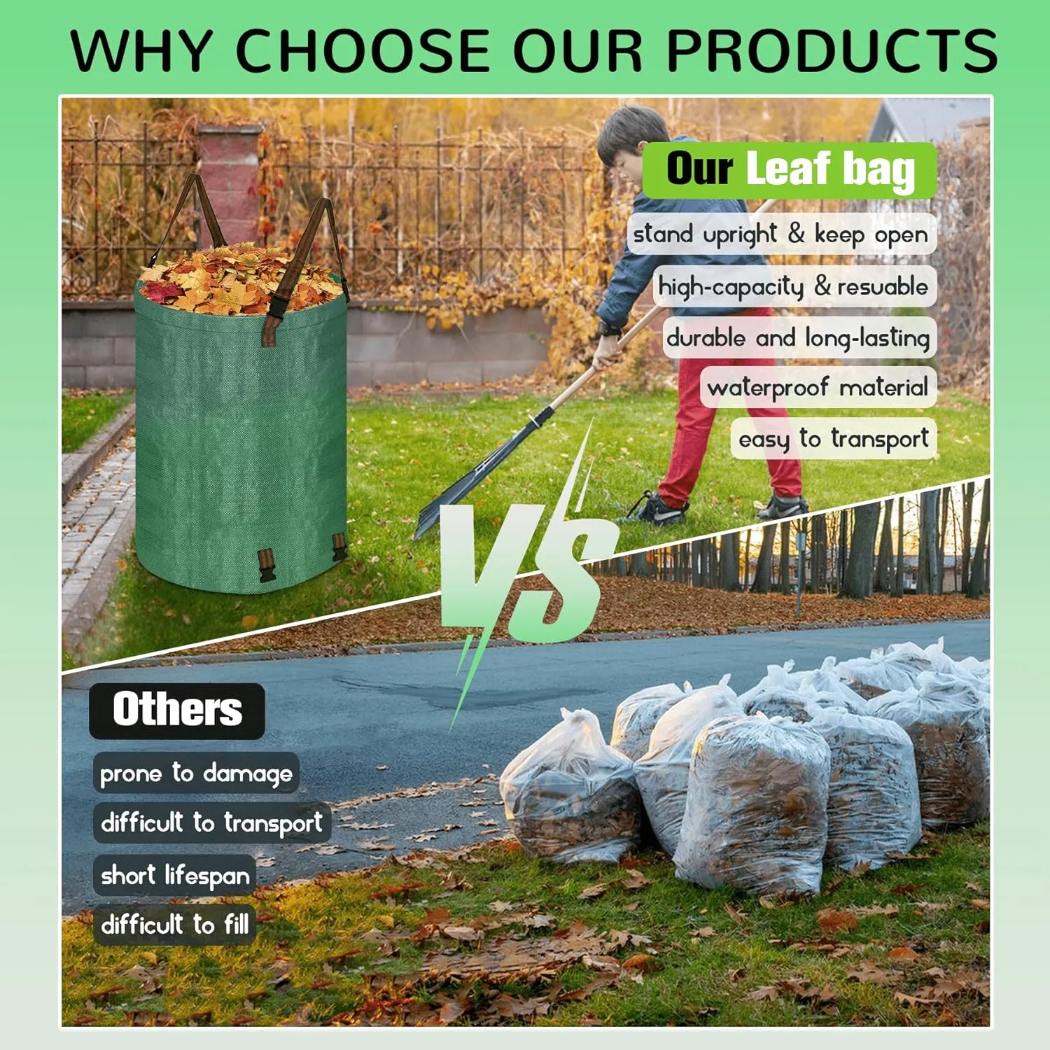 Leaf Collector Bag with Lid, Shoulder Strap, and Drawstring – Reusable Yard Garden Bag for Leaves and Lawn Trash, Perfect for Leaf Removal, Yard Clean-Up (With lid, 32 Gallon)