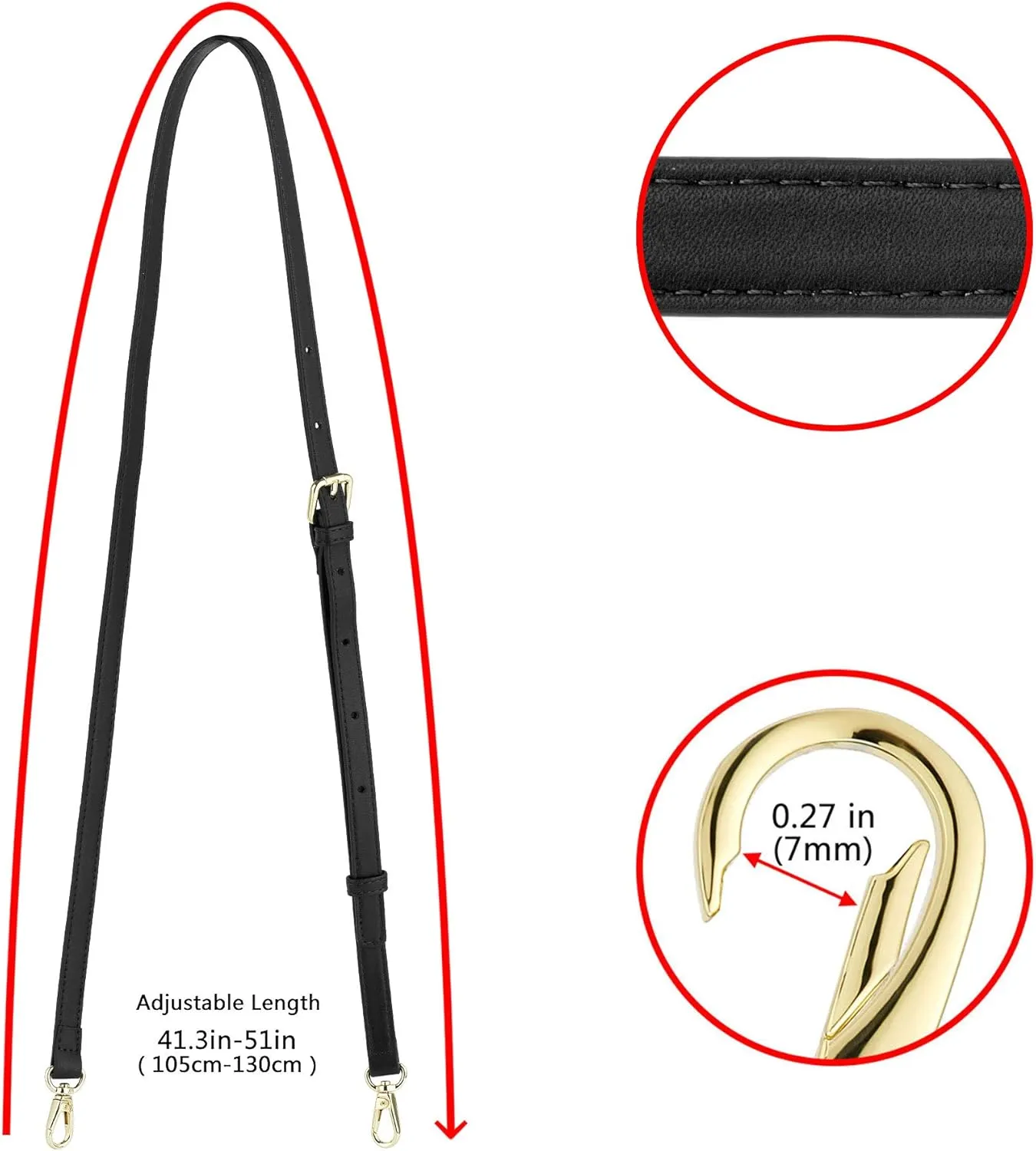 Leather Adjustable Replacement Strap Shoulder Bag Cross Body Bag Purse Handbag For Women, 43-51 Inch