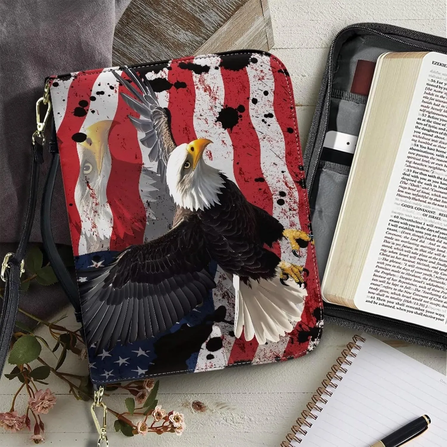 Leather Bible Bags with Shoulder Strap for Women Water Resistant Bible Book Covers
