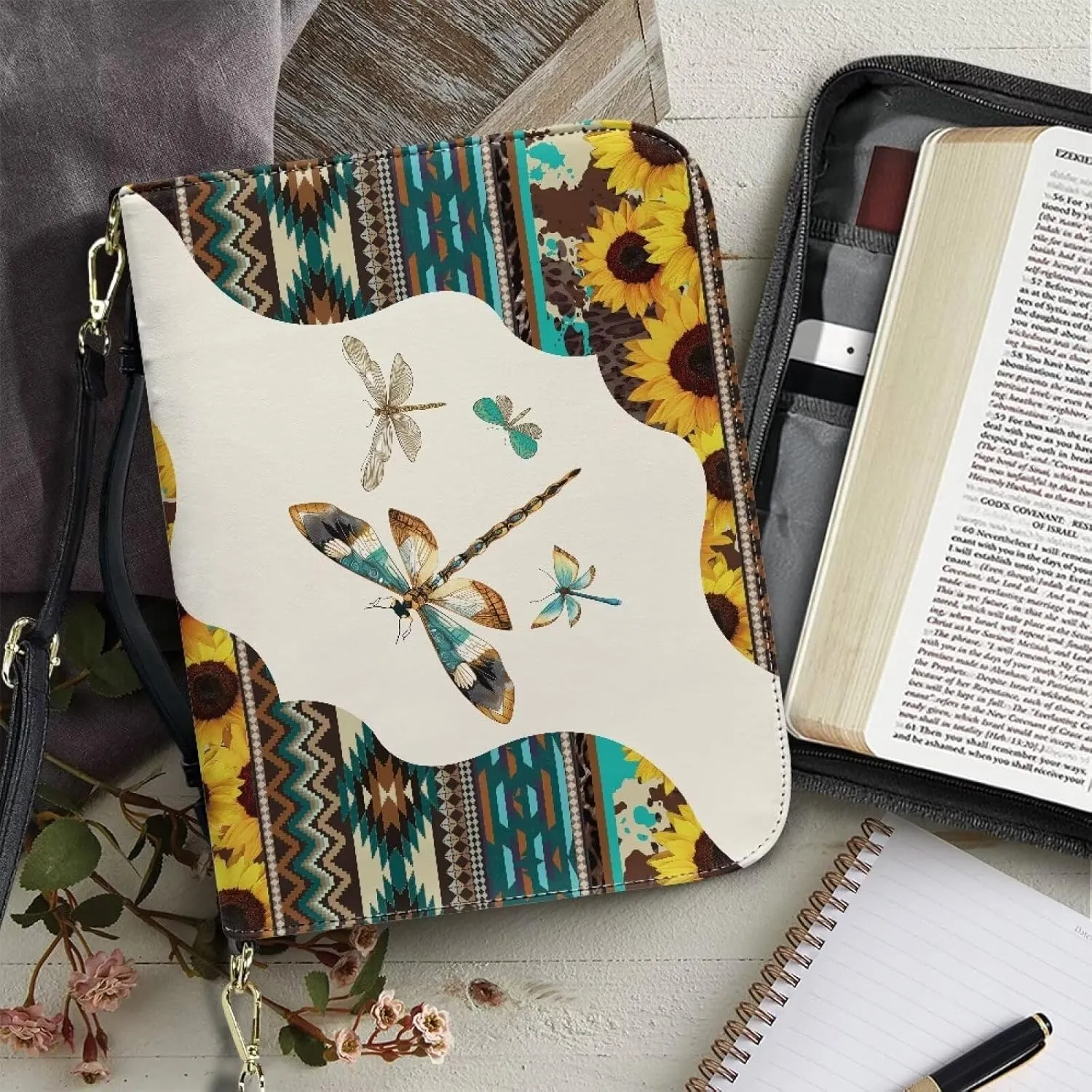 Leather Bible Bags with Shoulder Strap for Women Water Resistant Bible Book Covers