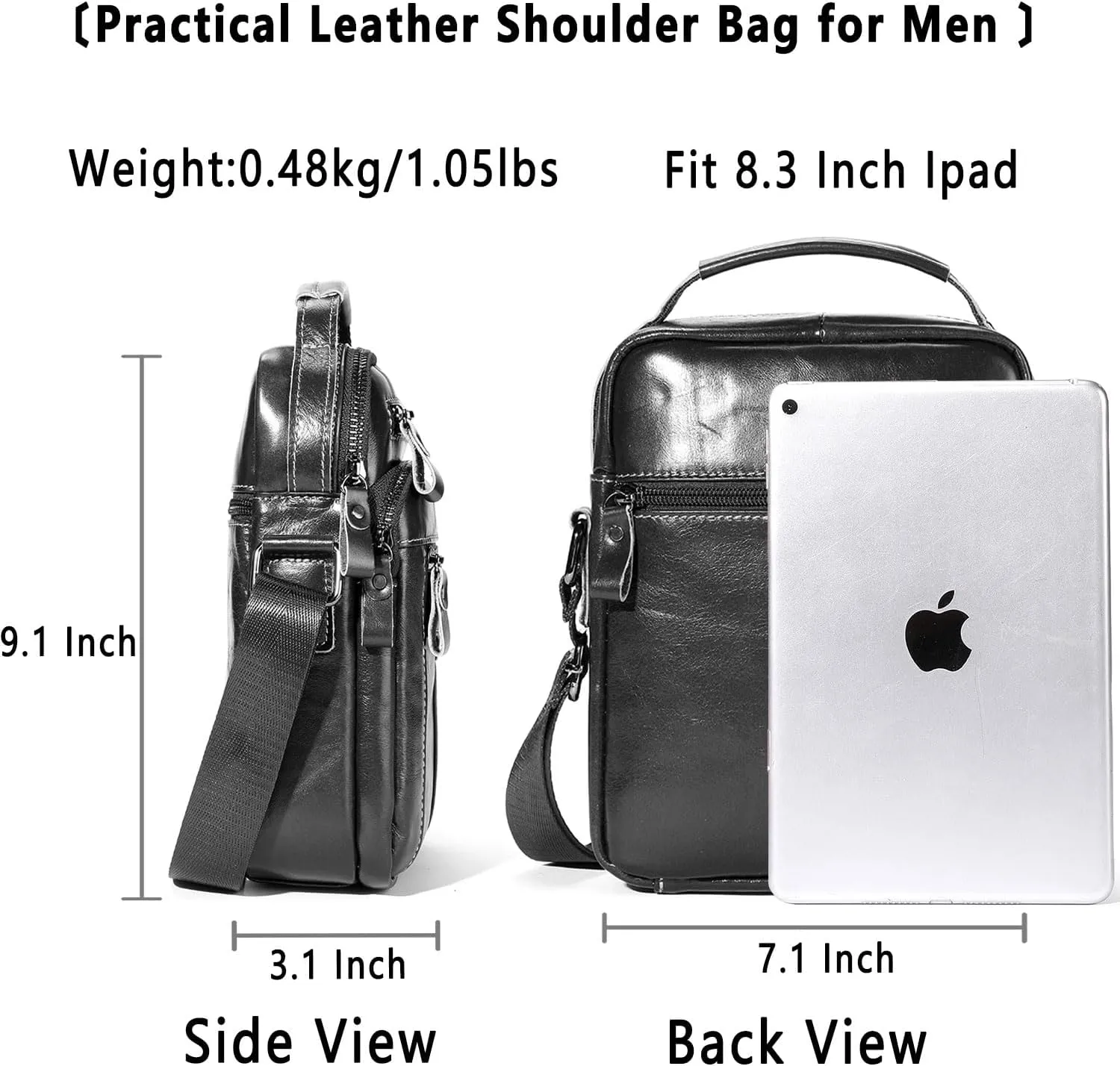 Leather Crossbody Bags for Men Casual Shoulder Bag Travel Messenger Bag Vintage Handbag Multi Pocket Satchel