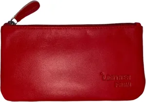 LEATHER FARM Leather Travel Pouch - Beautifully Handcrafted YKK Zippered Pouch Handmade - 8 x 4 inches.(RED)