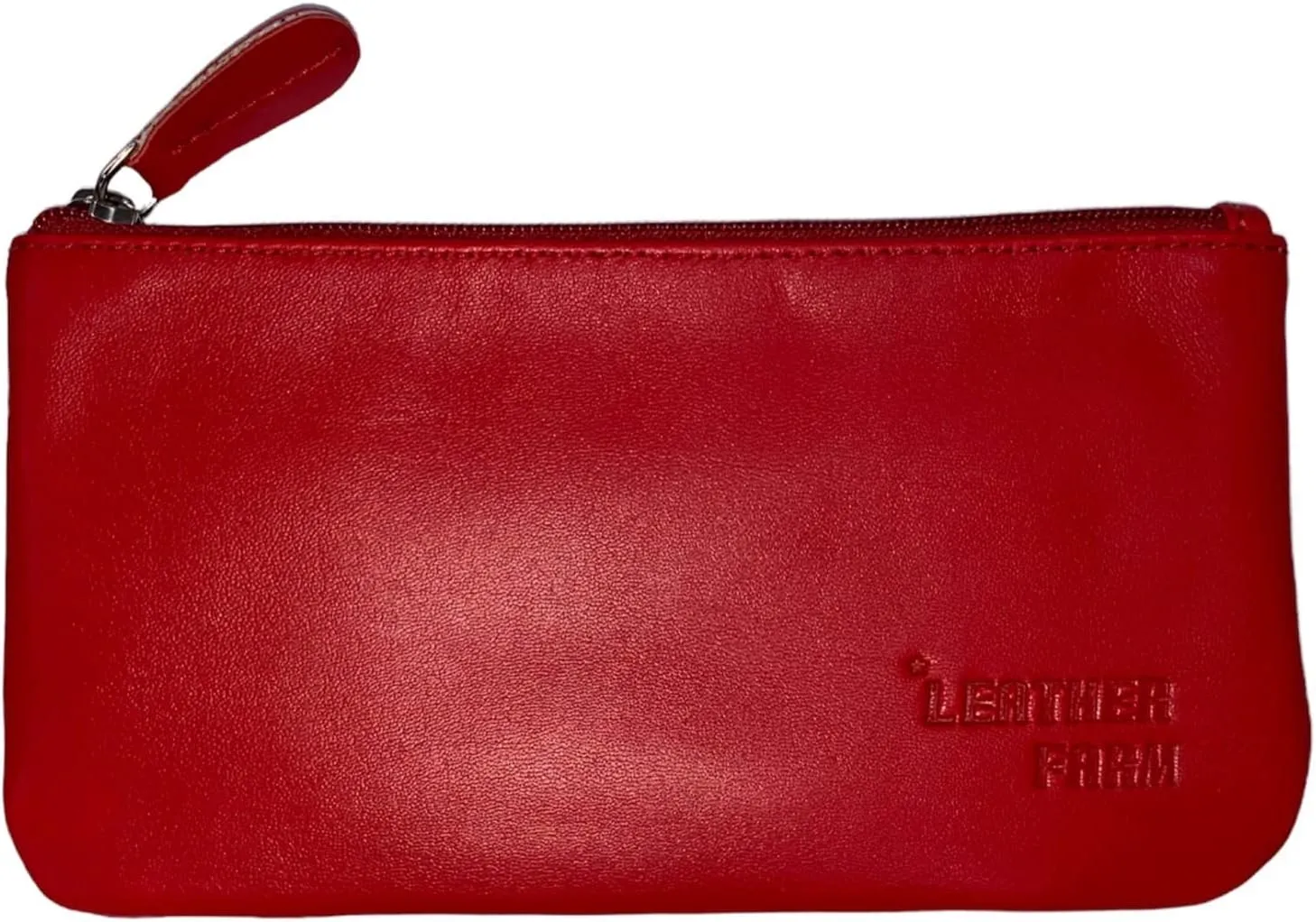 LEATHER FARM Leather Travel Pouch - Beautifully Handcrafted YKK Zippered Pouch Handmade - 8 x 4 inches.(RED)